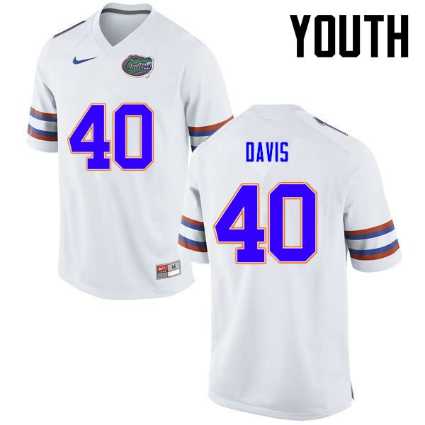 NCAA Florida Gators Jarrad Davis Youth #40 Nike White Stitched Authentic College Football Jersey WDM2664IZ